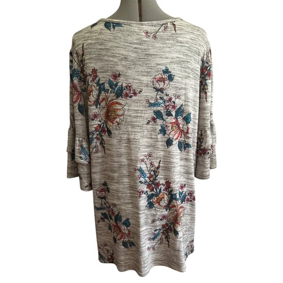 EST. 1846 18/20W Floral Print Heather Gray 3/4 Sleeve Tunic Top Bell Sleeves - Picture 4 of 9